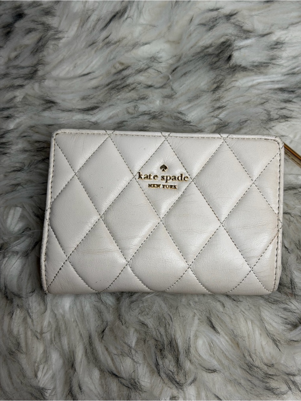 kate spade Cream Quilted Zip Wallet with Gold Logo